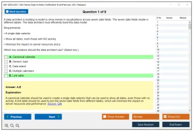 Qlik QSDA2021 Qlik Sense Data Architect Certification Exam - February 2021 Release Practice test exam simulator test engine exam Prep practice test questions answers Image 1
