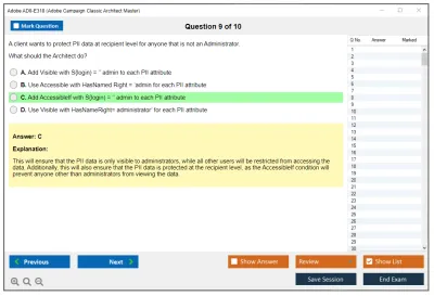 Adobe AD0-E318 Adobe Campaign Classic Architect Master Practice test exam simulator test engine exam Prep practice test questions answers Image 9