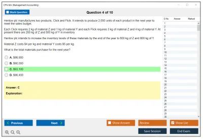CPA MA Management Accounting Practice test exam simulator test engine exam Prep practice test questions answers Image 4