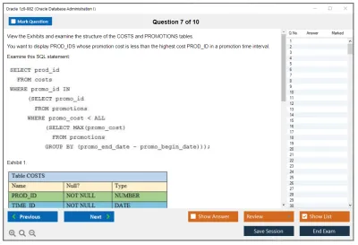 Oracle 1z0-082 Oracle Database Administration I Practice test exam simulator test engine exam Prep practice test questions answers Image 7