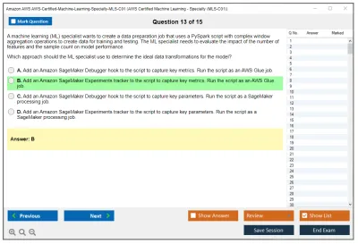 Amazon AWS AWS-Certified-Machine-Learning-Specialty-MLS-C01 AWS Certified Machine Learning - Specialty Practice test exam simulator test engine exam Prep practice test questions answers Image 13