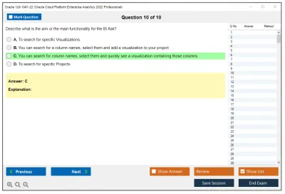 Oracle 1z0-1041-22 Oracle Cloud Platform Enterprise Analytics 2022 Professional Practice test exam simulator test engine exam Prep practice test questions answers Image 10