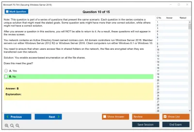 Microsoft 70-744 Securing Windows Server 2016 Practice test exam simulator test engine exam Prep practice test questions answers Image 10