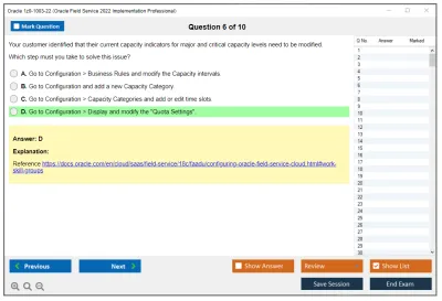 Oracle 1z0-1003-22 Oracle Field Service 2022 Implementation Professional Practice test exam simulator test engine exam Prep practice test questions answers Image 6