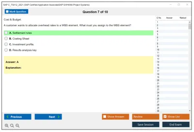 SAP C_TS412_2021 SAP Certified Associate - SAP S/4HANA Project Systems Practice test exam simulator test engine exam Prep practice test questions answers Image 7
