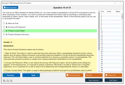 Microsoft 77-888 Microsoft Excel 2010 Expert Practice test exam simulator test engine exam Prep practice test questions answers Image 10