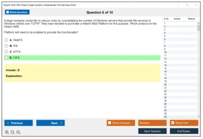 Hitachi HH0-250 Hitachi Data Systems Implementer File Services-NAS Practice test exam simulator test engine exam Prep practice test questions answers Image 6