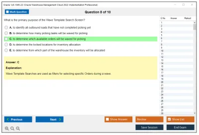 Oracle 1z0-1045-22 Oracle Warehouse Management Cloud 2022 Implementation Professional Practice test exam simulator test engine exam Prep practice test questions answers Image 8