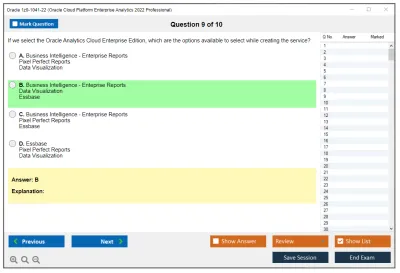 Oracle 1z0-1041-22 Oracle Cloud Platform Enterprise Analytics 2022 Professional Practice test exam simulator test engine exam Prep practice test questions answers Image 9