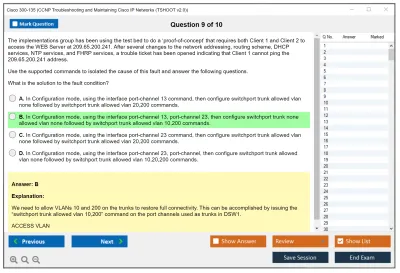 Cisco 300-135 CCNP Troubleshooting and Maintaining Cisco IP Networks (TSHOOT v2.0) Practice test exam simulator test engine exam Prep practice test questions answers Image 9