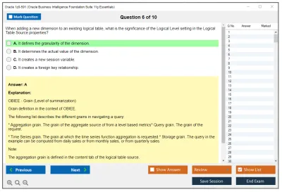 Oracle 1z0-591 Oracle Business Intelligence Foundation Suite 11g Essentials Practice test exam simulator test engine exam Prep practice test questions answers Image 6