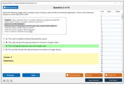 Android AND-801 Android Application Development v8 Practice test exam simulator test engine exam Prep practice test questions answers Image 2