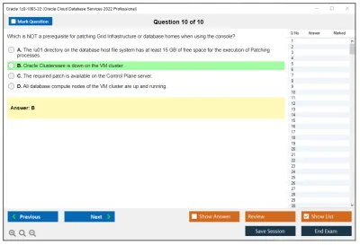 Oracle 1z0-1093-22 Oracle Cloud Database Services 2022 Professional Practice test exam simulator test engine exam Prep practice test questions answers Image 10