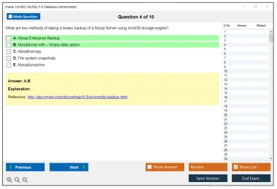 Oracle 1z0-883 MySQL 5.6 Database Administrator Practice test exam simulator test engine exam Prep practice test questions answers Image 4