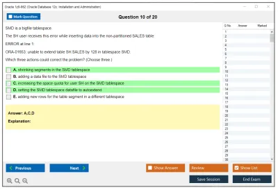 Oracle 1z0-062 Oracle Database 12c: Installation and Administration Practice test exam simulator test engine exam Prep practice test questions answers Image 10