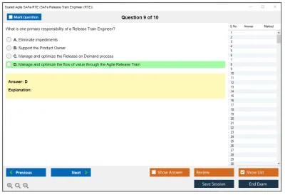 Scaled Agile SAFe-RTE SAFe Release Train Engineer (RTE) Practice test exam simulator test engine exam Prep practice test questions answers Image 9