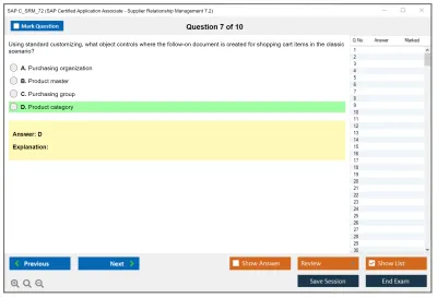 SAP C_SRM_72 SAP Certified Application Associate - Supplier Relationship Management 7.2 Practice test exam simulator test engine exam Prep practice test questions answers Image 7