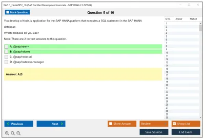 SAP C_HANADEV_16 SAP Certified Development Associate - SAP HANA 2.0 SPS04 Practice test exam simulator test engine exam Prep practice test questions answers Image 5
