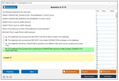 IBM C2090-616 DB2 11.1 Fundamentals for LUW Practice test exam simulator test engine exam Prep practice test questions answers Image 6