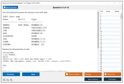 Oracle 1z0-144 Oracle Database 11g: Program with PL/SQL Practice test exam simulator test engine exam Prep practice test questions answers Image 9