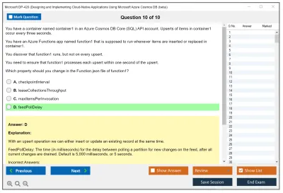 Microsoft DP-420 Designing and Implementing Cloud-Native Applications Using Microsoft Azure Cosmos DB Practice test exam simulator test engine exam Prep practice test questions answers Image 10