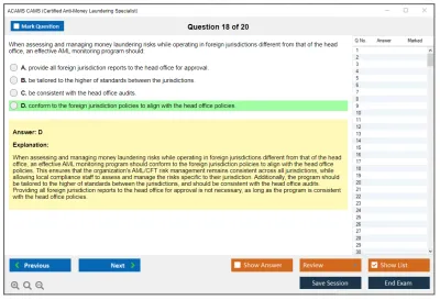 ACAMS CAMS Certified Anti-Money Laundering Specialist (6th Edition) Practice test exam simulator test engine exam Prep practice test questions answers Image 18