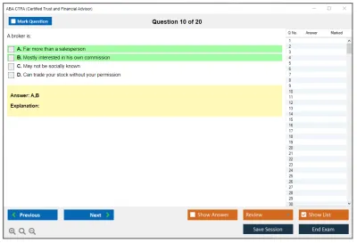 ABA CTFA Certified Trust and Financial Advisor Practice test exam simulator test engine exam Prep practice test questions answers Image 10