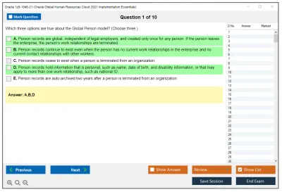 Oracle 1z0-1046-21 Oracle Global Human Resources Cloud 2021 Implementation Essentials Practice test exam simulator test engine exam Prep practice test questions answers Image 1