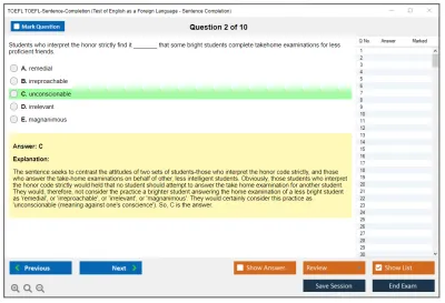 TOEFL TOEFL-Sentence-Completion Test of English as a Foreign Language - Sentence Completion Practice test exam simulator test engine exam Prep practice test questions answers Image 2