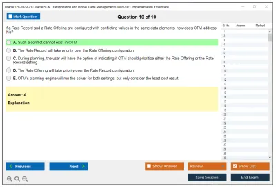 Oracle 1z0-1079-21 Oracle SCM Transportation and Global Trade Management Cloud 2021 Implementation Essentials Practice test exam simulator test engine exam Prep practice test questions answers Image 10