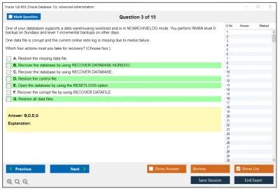 Oracle 1z0-063 Oracle Database 12c: Advanced Administration Practice test exam simulator test engine exam Prep practice test questions answers Image 3