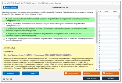 Oracle 1z0-1057-20 Oracle Project Portfolio Management Cloud 2020 Implementation Essentials Practice test exam simulator test engine exam Prep practice test questions answers Image 4