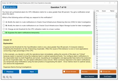Oracle 1z0-1067-20 Oracle Cloud Infrastructure 2020 Cloud Operations Associate Practice test exam simulator test engine exam Prep practice test questions answers Image 7