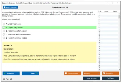 Databricks Databricks-Certified-Professional-Data-Scientist Databricks Certified Professional Data Scientist Exam Practice test exam simulator test engine exam Prep practice test questions answers Image 8