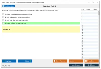 SAP C_ARP2P_2005 SAP Certified Application Associate - SAP Ariba Procurement Practice test exam simulator test engine exam Prep practice test questions answers Image 7