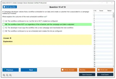 Adobe AD0-E313 Adobe Campaign Classic Developer Certified Professional Practice test exam simulator test engine exam Prep practice test questions answers Image 10