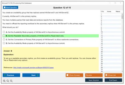 Microsoft 70-765 Provisioning SQL Databases Practice test exam simulator test engine exam Prep practice test questions answers Image 12