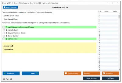Oracle 1z0-996-21 Oracle Utilities Customer Cloud Service 2021 Implementation Essentials Practice test exam simulator test engine exam Prep practice test questions answers Image 5
