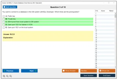 Oracle 1z0-998-21 Oracle Database Cloud Service 2021 Specialist Practice test exam simulator test engine exam Prep practice test questions answers Image 5
