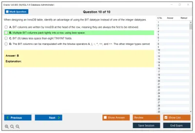 Oracle 1z0-883 MySQL 5.6 Database Administrator Practice test exam simulator test engine exam Prep practice test questions answers Image 10