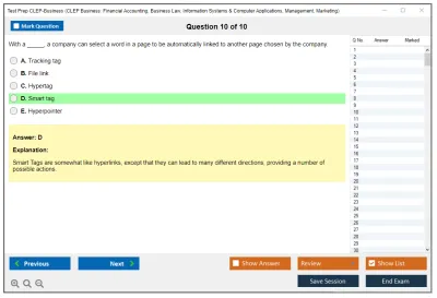 Test Prep CLEP-Business CLEP Business: Financial Accounting, Business Law, Information Systems & Computer Applications, Management, Marketing Practice test exam simulator test engine exam Prep practice test questions answers Image 10