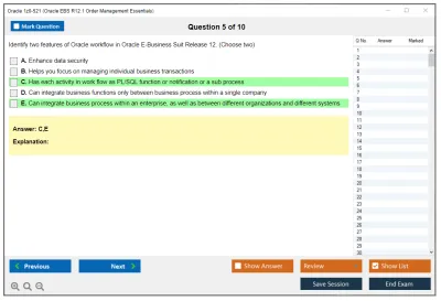 Oracle 1z0-521 Oracle EBS R12.1 Order Management Essentials Practice test exam simulator test engine exam Prep practice test questions answers Image 5