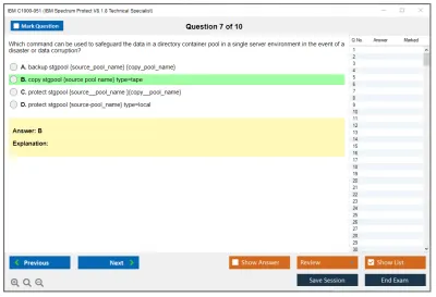 IBM C1000-051 IBM Spectrum Protect V8.1.8 Technical Specialist Practice test exam simulator test engine exam Prep practice test questions answers Image 7