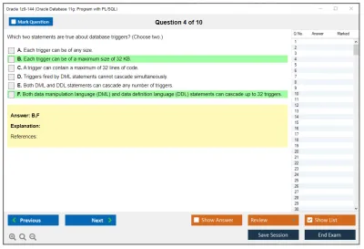 Oracle 1z0-144 Oracle Database 11g: Program with PL/SQL Practice test exam simulator test engine exam Prep practice test questions answers Image 4