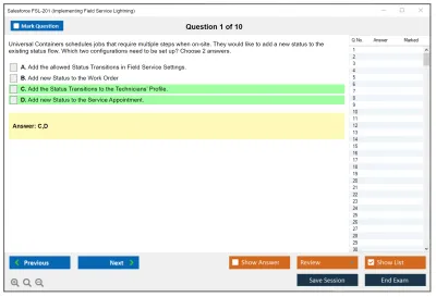 Salesforce FSL-201 Salesforce - Implementing Field Service Lightning Practice test exam simulator test engine exam Prep practice test questions answers Image 1