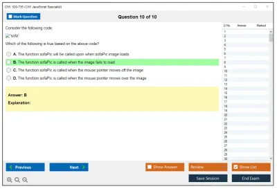 CIW 1D0-735 CIW JavaScript Specialist Practice test exam simulator test engine exam Prep practice test questions answers Image 10