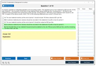 Cima BA2 Fundamentals of Management Accounting Practice test exam simulator test engine exam Prep practice test questions answers Image 1