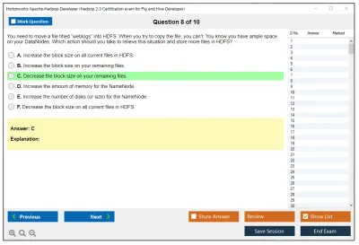 Hortonworks Apache-Hadoop-Developer Hadoop 2.0 Certification exam for Pig and Hive Developer Practice test exam simulator test engine exam Prep practice test questions answers Image 8