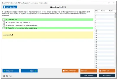Cima BA4 Fundamentals of Ethics, Corporate Governance and Business Law Practice test exam simulator test engine exam Prep practice test questions answers Image 9