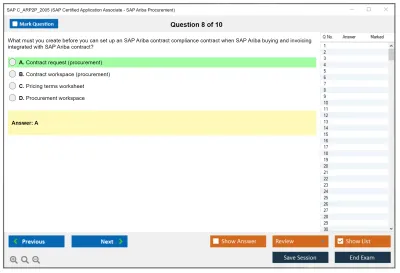 SAP C_ARP2P_2005 SAP Certified Application Associate - SAP Ariba Procurement Practice test exam simulator test engine exam Prep practice test questions answers Image 8